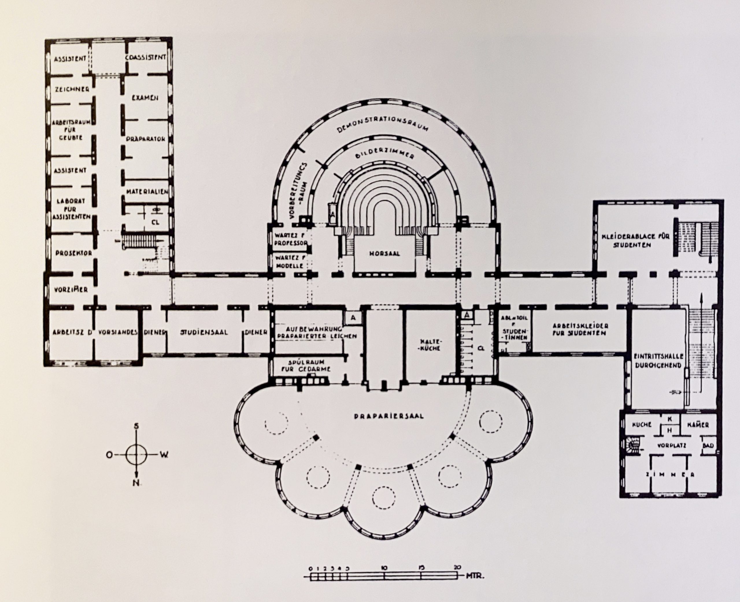 Grundriss Anatomie, 1905-1907. Architekt: Max Littmann