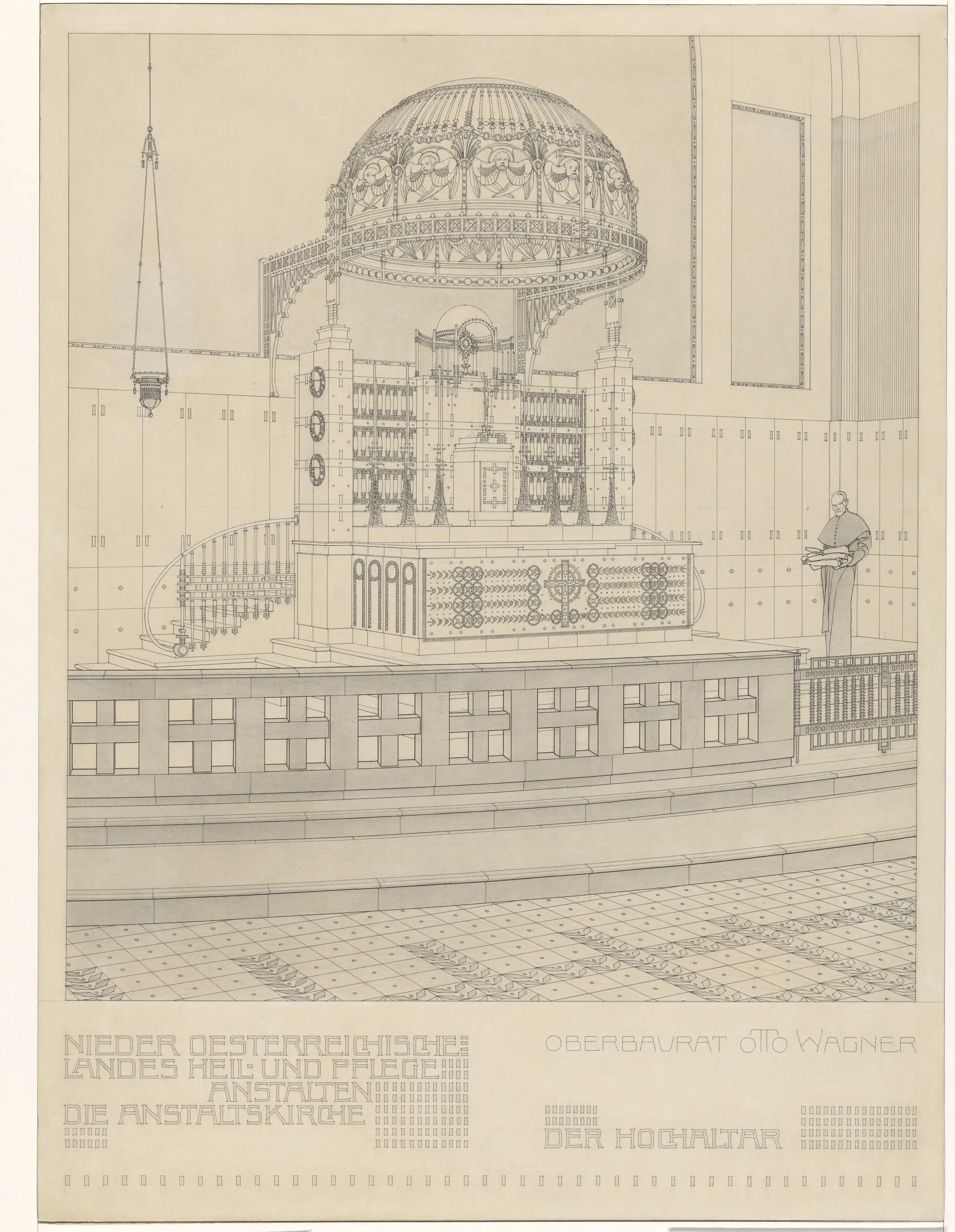 Otto Wagner, Kirche Am Steinhof, Hochaltar, Perspektive, 1903–1904, Wien Museum Inv.-Nr. 96011/3