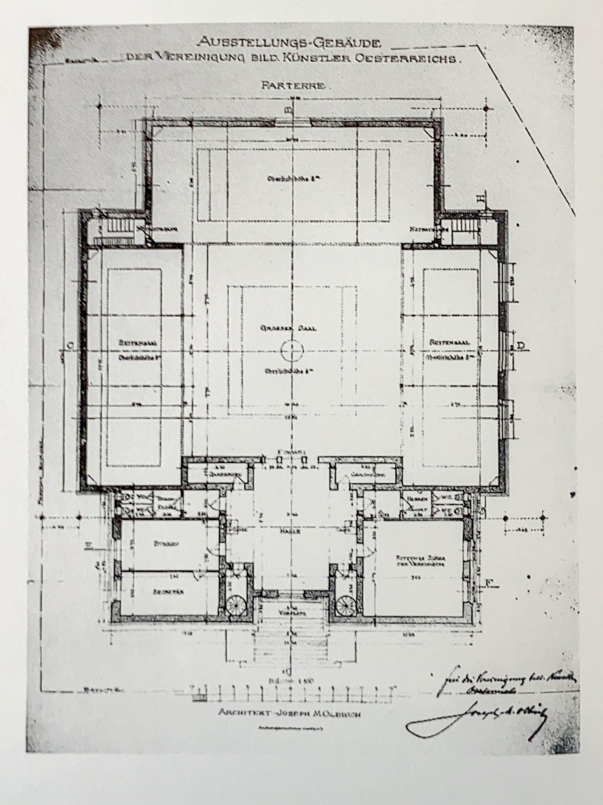 Ausstellungsgebäude der Wiener Secession, Grundriss Erdgeschoss, 1897-1898. Architekt: Joseph Maria Olbrich