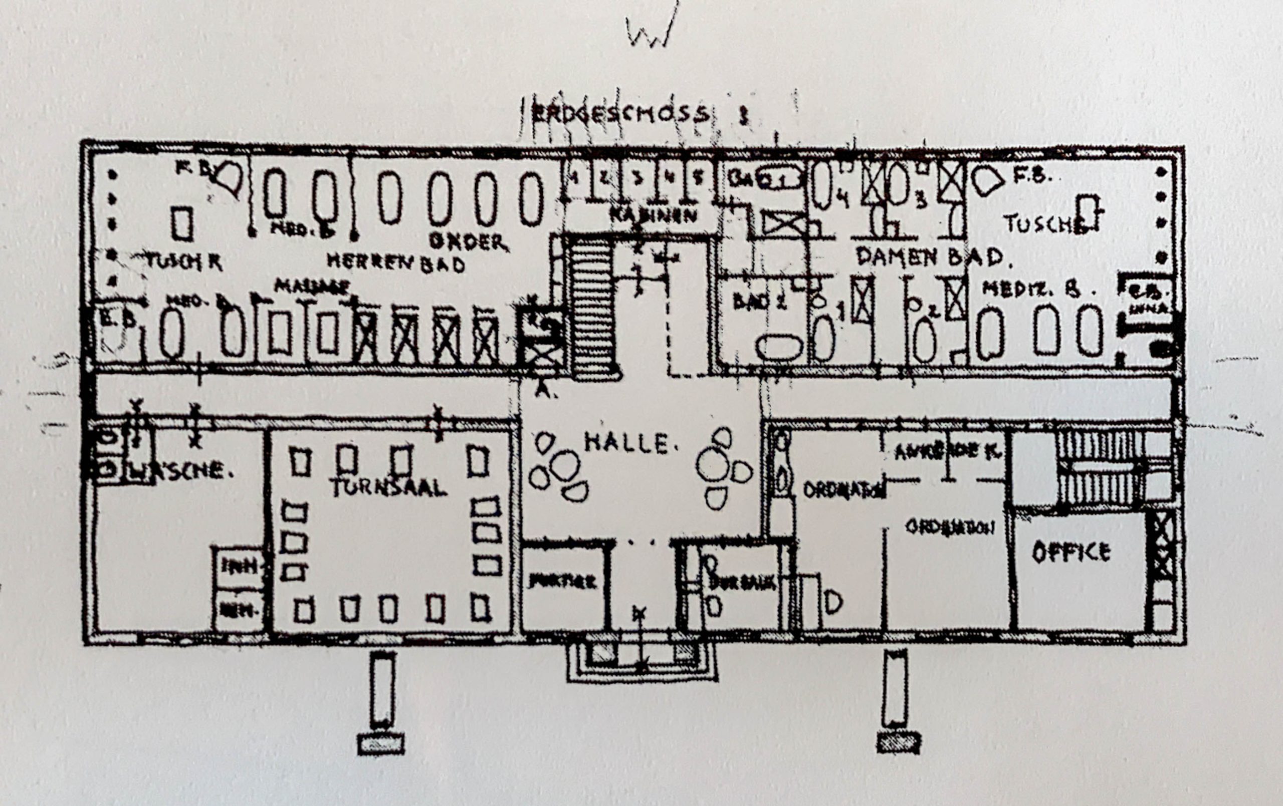 Sanatorium Westend, ground floor plan, 1904-1905. Architect: Josef Hoffmann
