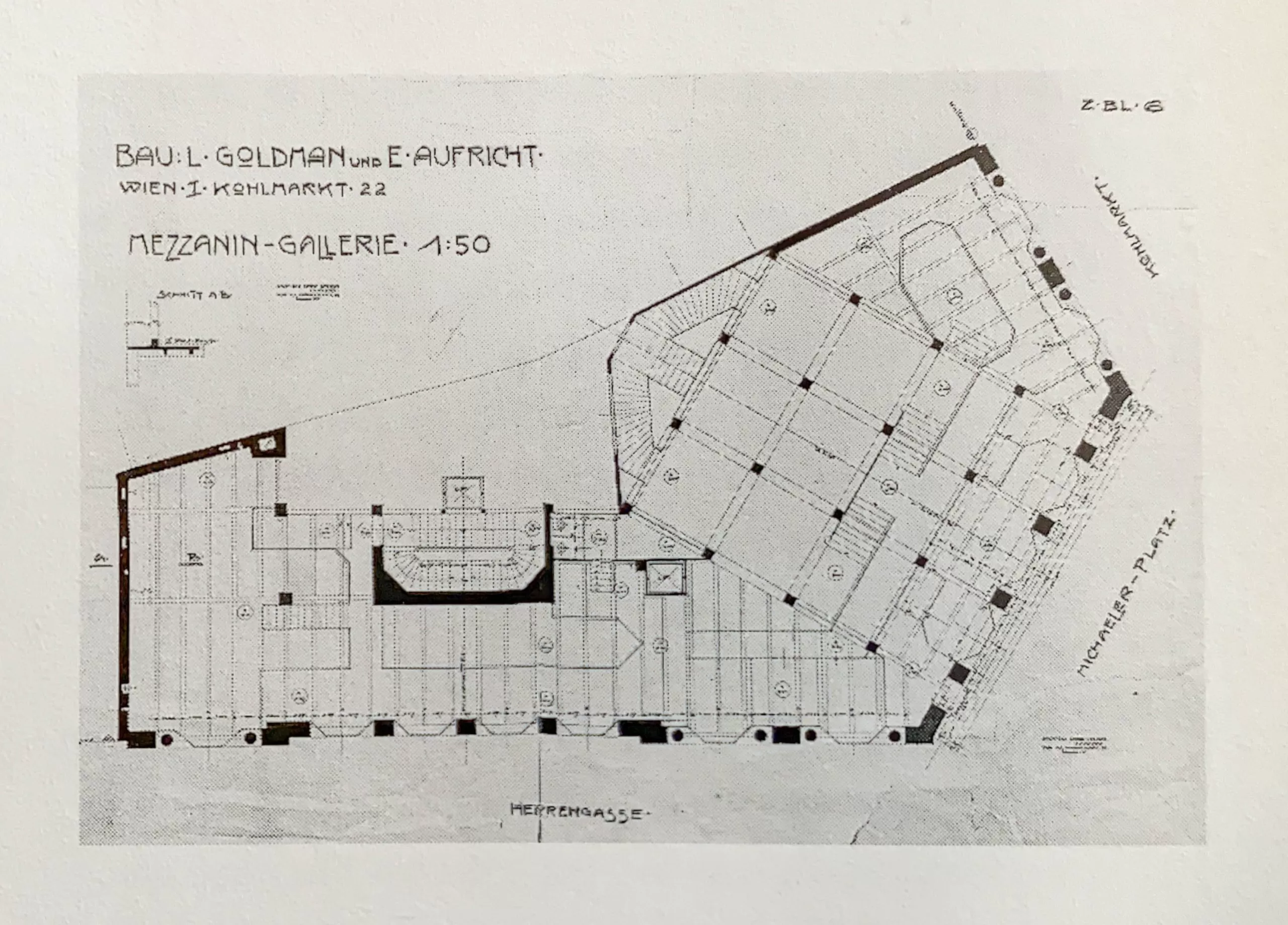 Looshaus, Grundriss Mezzanin, 1909-1911. Architekt: Adolf Loos