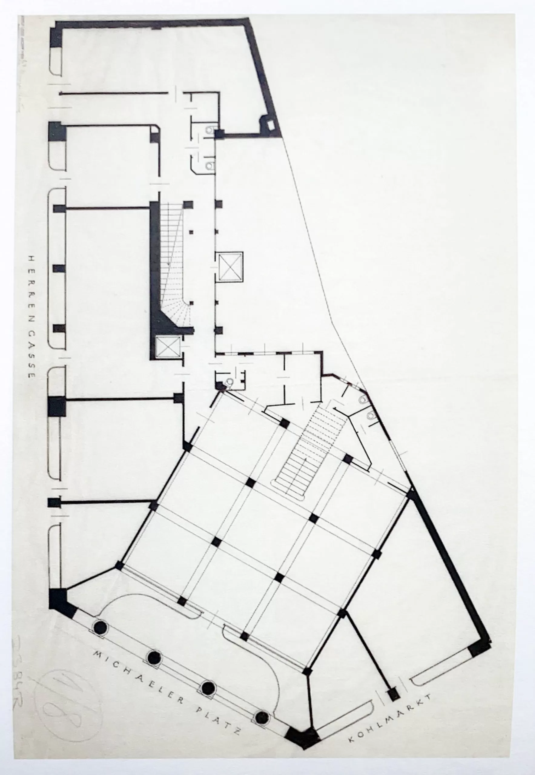 Looshaus, 1909-1911. Architekt: Adolf Loos. Grundriss Erdgeschoss. Albertina, Wien