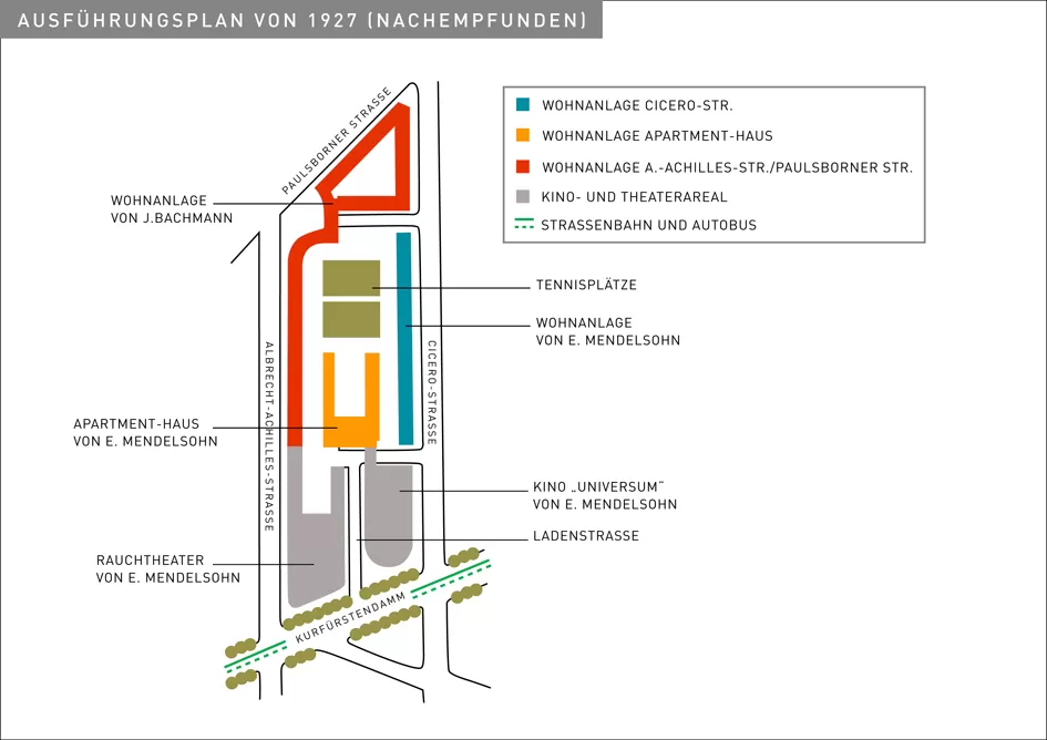 Ausführungsplan des WOGA-Komplex von Erich Mendelsohn von 1927; weitestgehend identisch mit heutigem Zustand