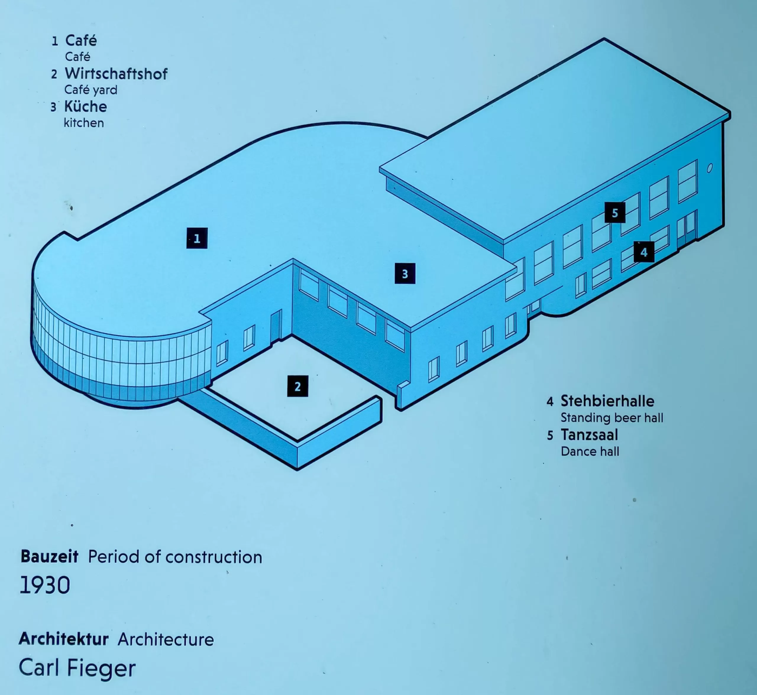 Information board at the Kornhaus, Dessau