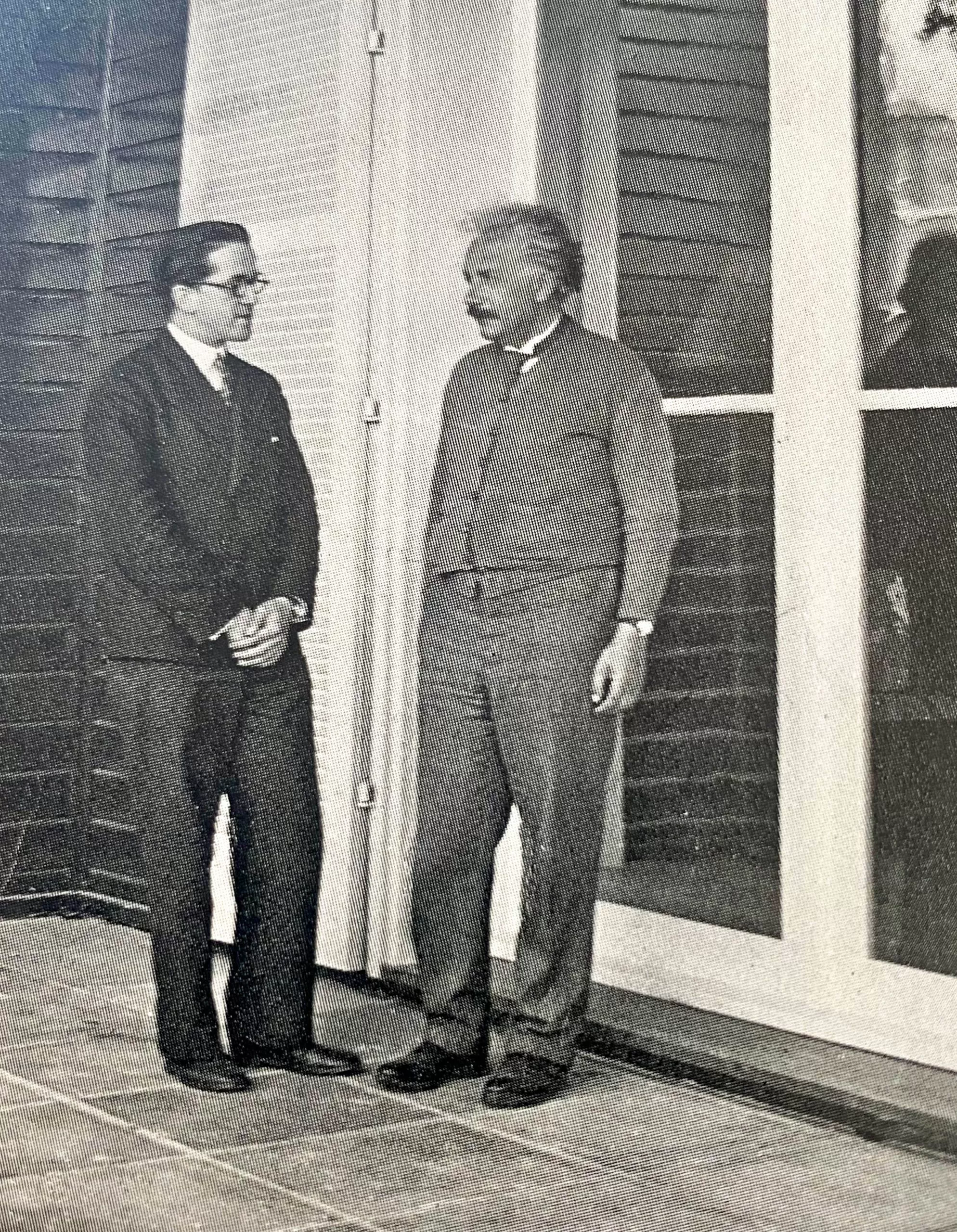 Albert Einstein and Konrad Wachsmann on the terrace of the Einstein House, 1929.