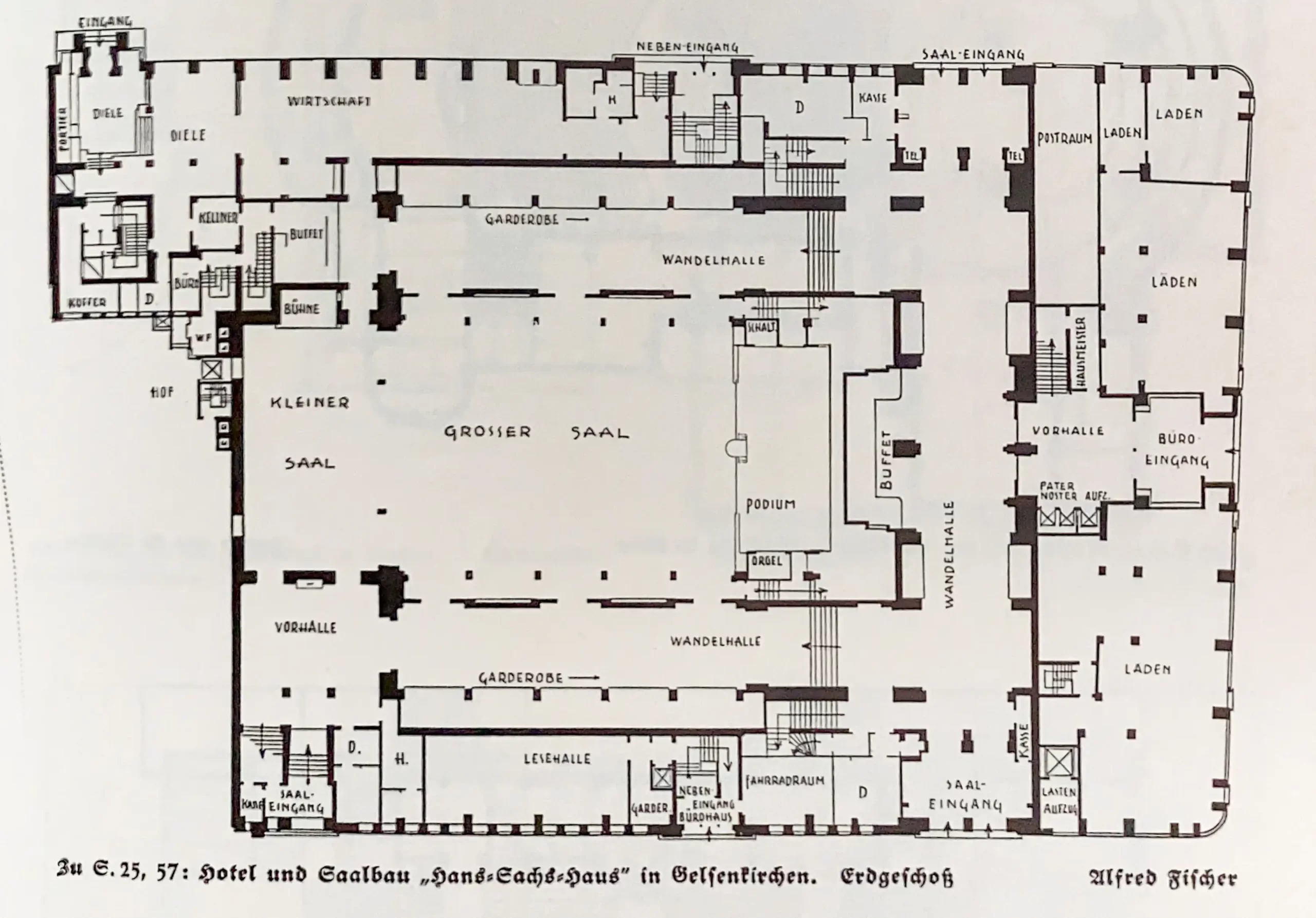 Hans-Sachs-Haus, 1924-1927. Architect: Alfred Fischer. Floor plan.