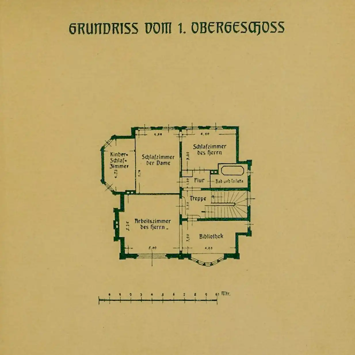 Haus Behrens, 1900-1901. Architekt: Peter Behrens. Grundriss Erstes Obergeschoss