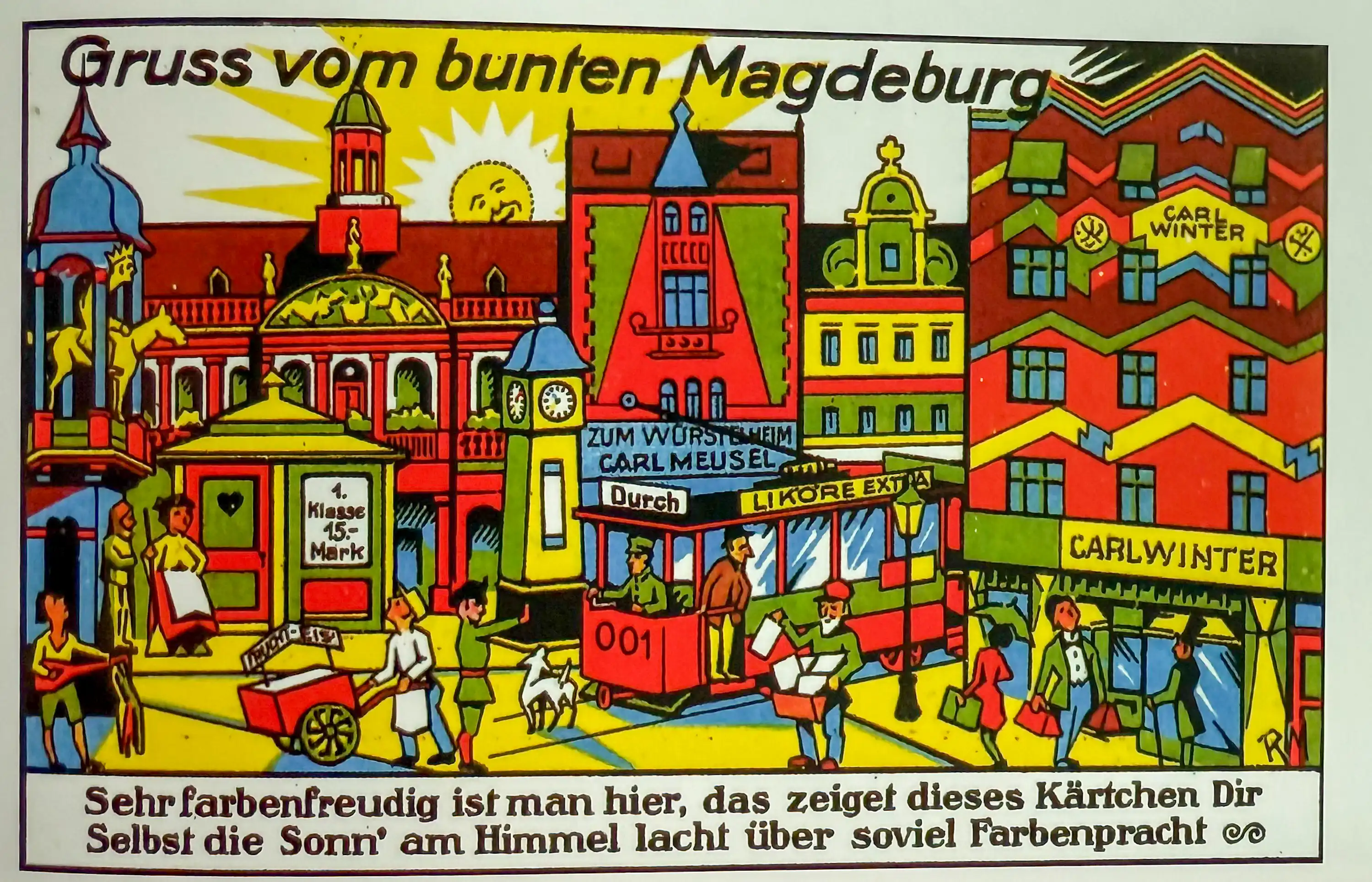 Postcard ‘Greetings from colorful Magdeburg’, 1922