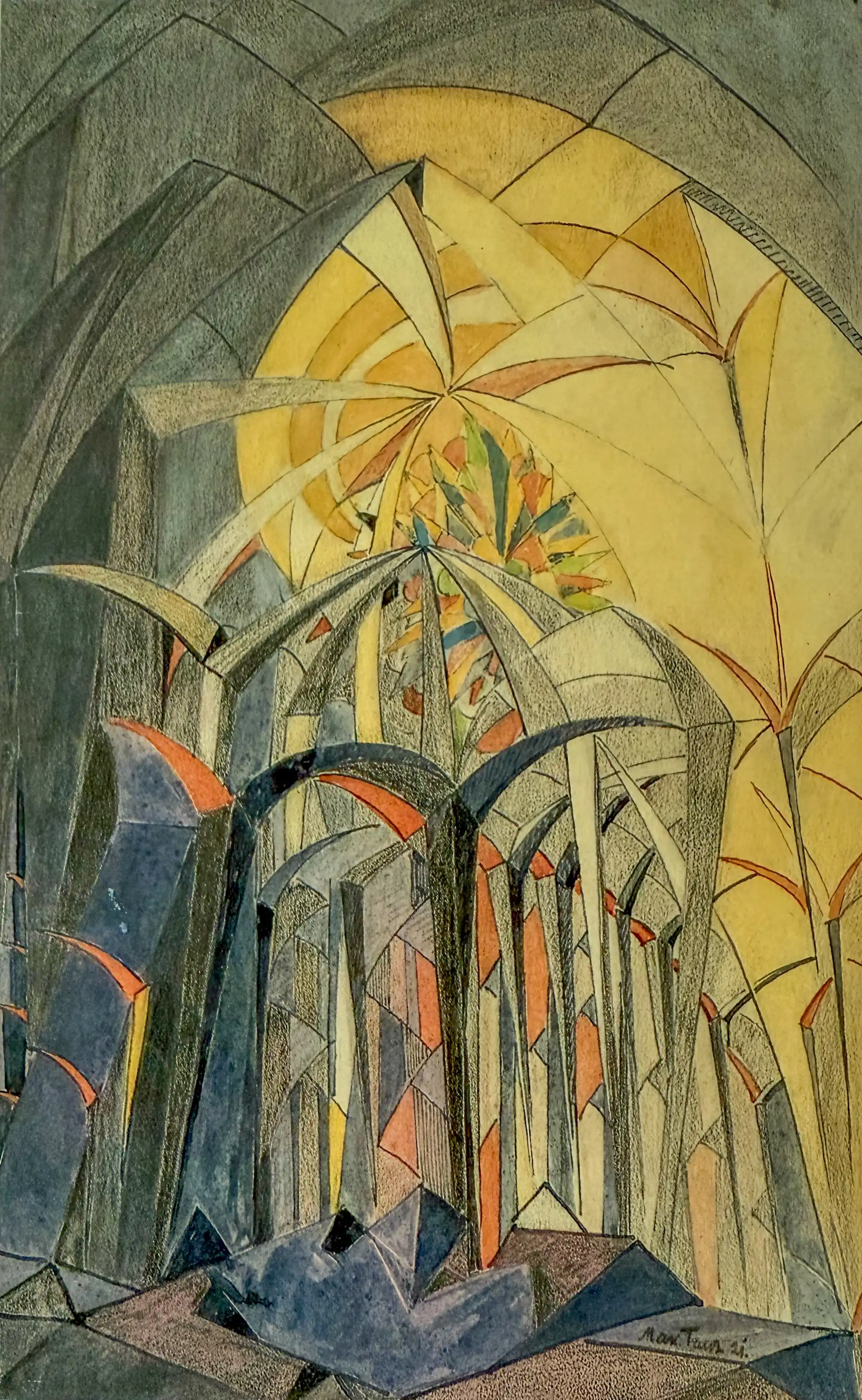 Max Taut, Blütenhaus, 1921. Aquarell und Bleistift auf Karton. Nachlass Max Taut, Archiv der Sammlung Baukunst der Akademie der Künste Berlin